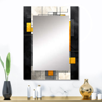 Jaune et gris, fusion géométrique 2 - miroir géométrique, miroir mural moderne unique, impression d'art en métal