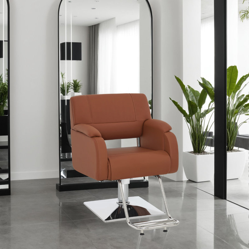 19.5" Seat Width Hydraulic Swivel Salon Chair, Height Adjustable Barber Chair, Faux Leather, Brown