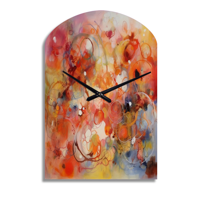 Horloge murale orange, rouge et marbré Dreamscape II - horloge murale géométrique, Grand