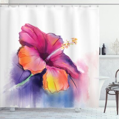 Watercolor Flower Home Hibiscus Flower in Pastel Abstract Romantic Petal Pattern Shower Curtain Set -  East Urban Home, sc_19545_long