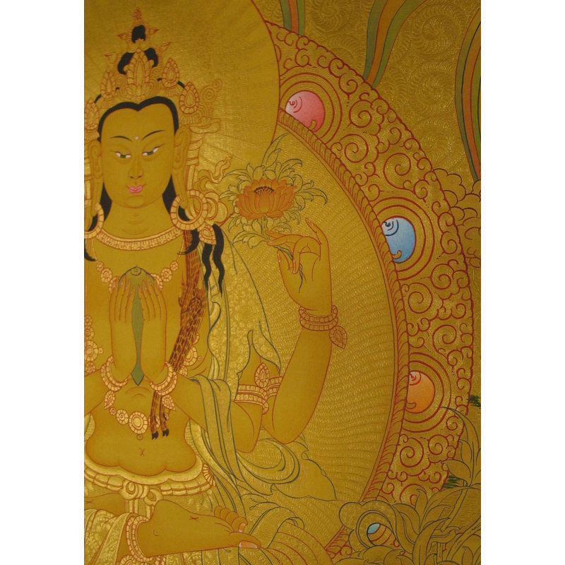 Chengrezig avec Mantra Thangka (Brocadeless Thangka)