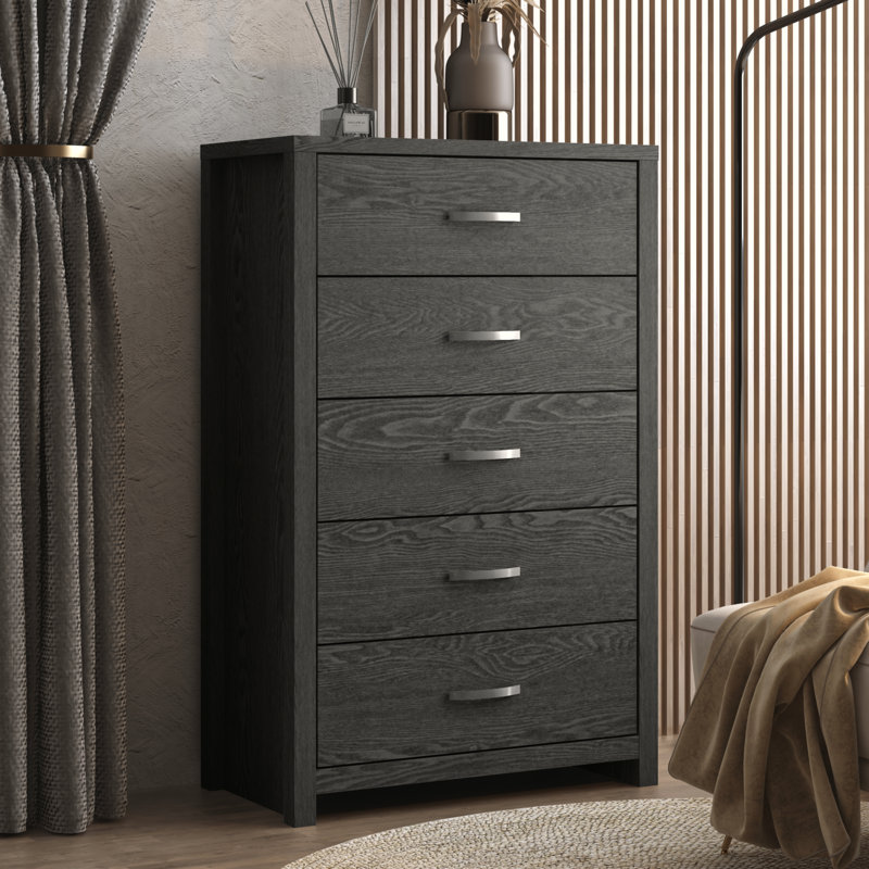 Aimaan 5 Drawer 29.6"W Dresser, Dark Gray Oak