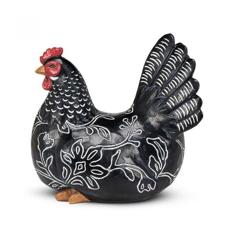 Figurine de poule gravée assise