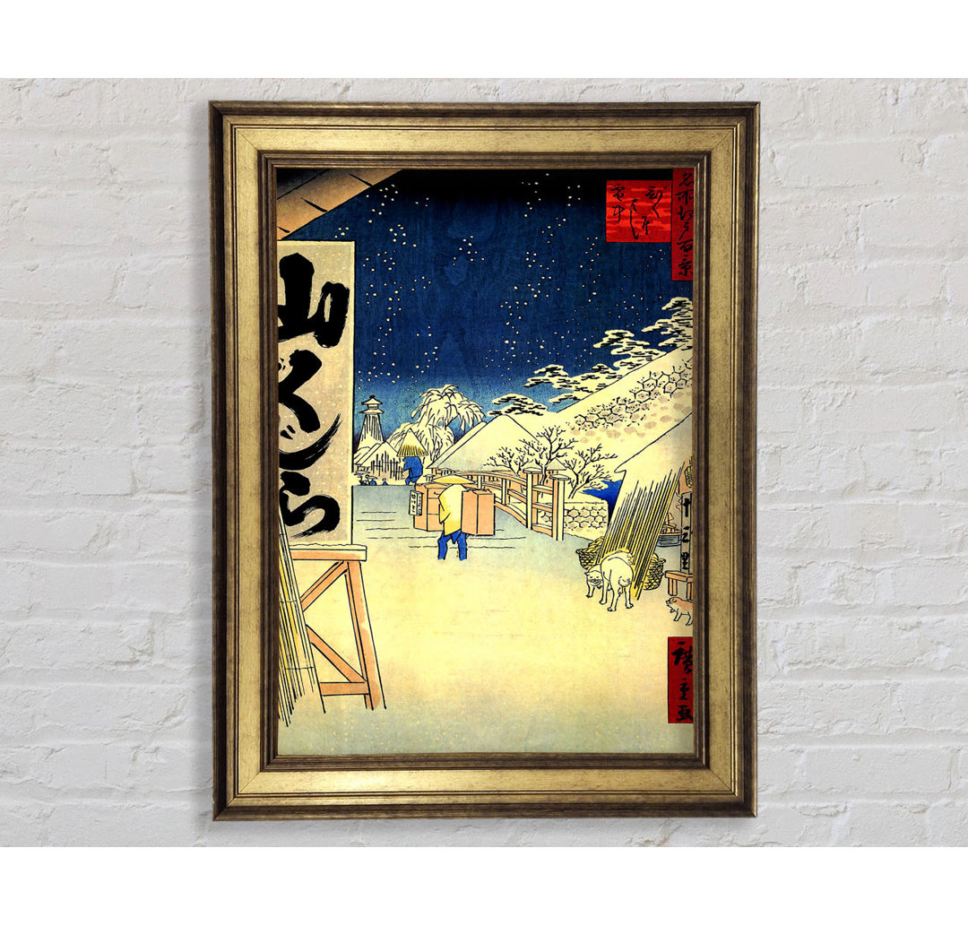 Brücke im Schnee von Hiroshige Bikuni - Einzelne Bilderrahmen Kunstdrucke