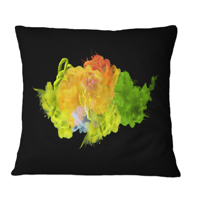 Coussin décoratif à imprimé abstrait vert et jaune, 16 po x 16 po
