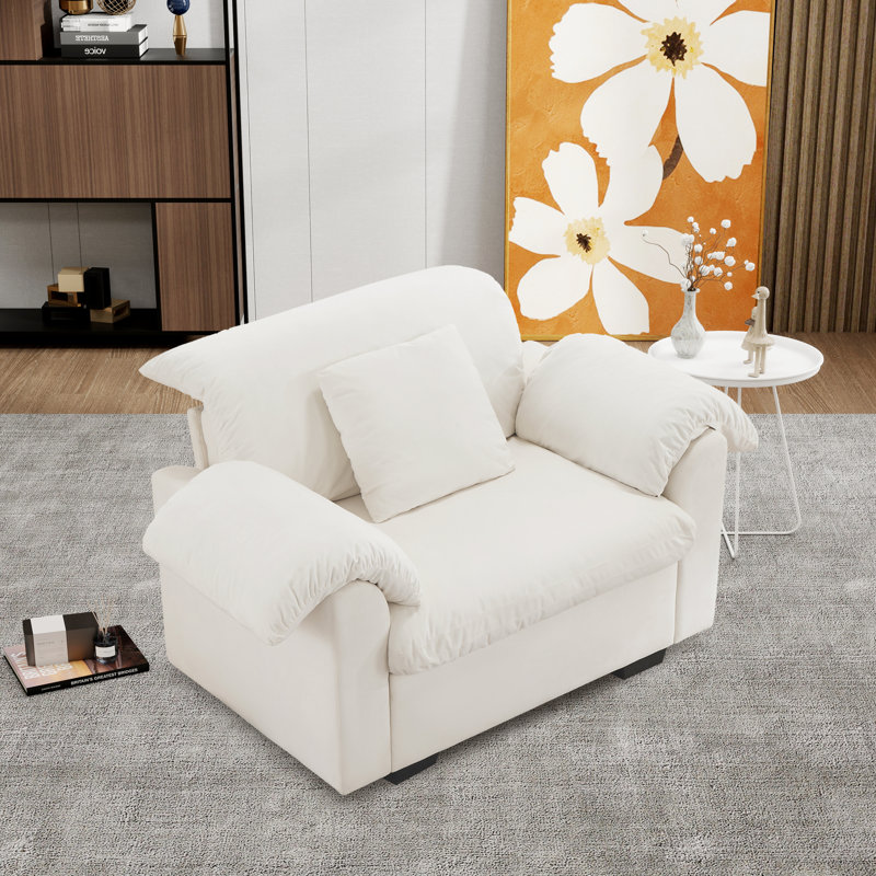 Fauteuil club avec accoudoirs rembourrés avec rangement 48,38 "l, Polyester blanc