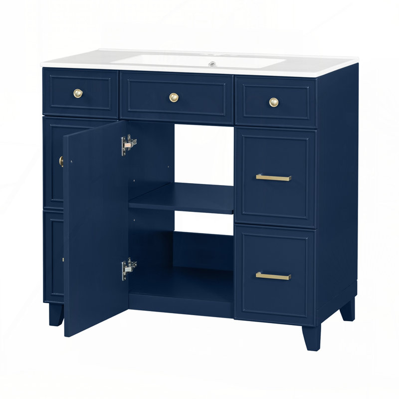 Meuble-lavabo 36 po avec lavabo en céramique, Marine