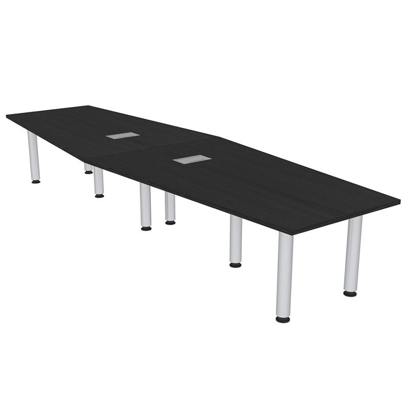 Pieds de table de conférence hexagonaux 10 pi, Cyprès noir, Argent argent, H 30 po x L 84 po x l 48 po