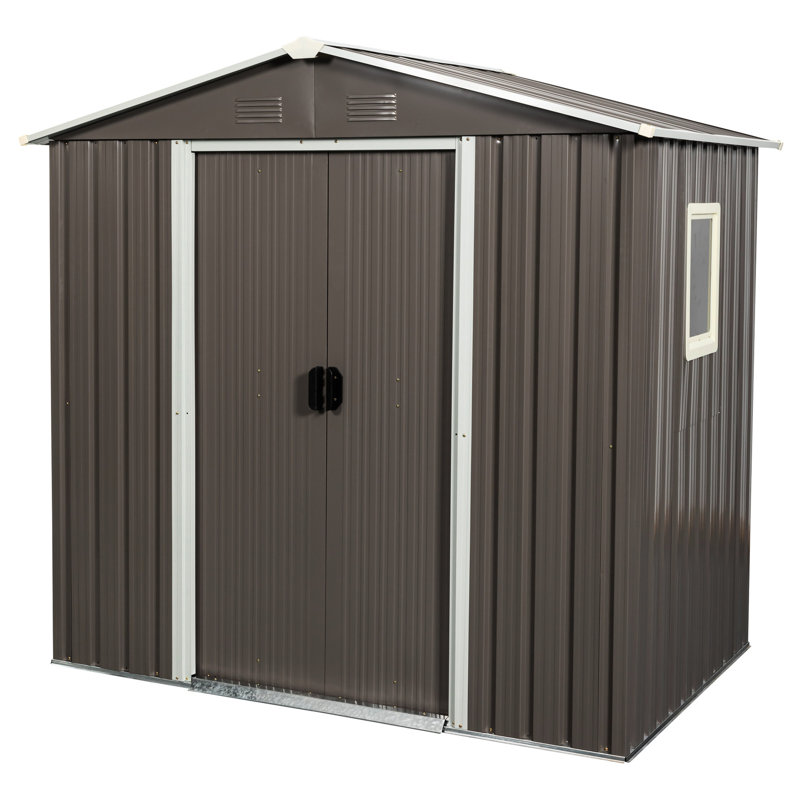 6ft X 5ft Outdoor Metal Storage Unit In Gray - Galvanized Iron Construction, Robust Build, Punched Vents, Sliding Doors With Padlock, Easy Assembly, Protected Steel Panels Unit, Structure, And