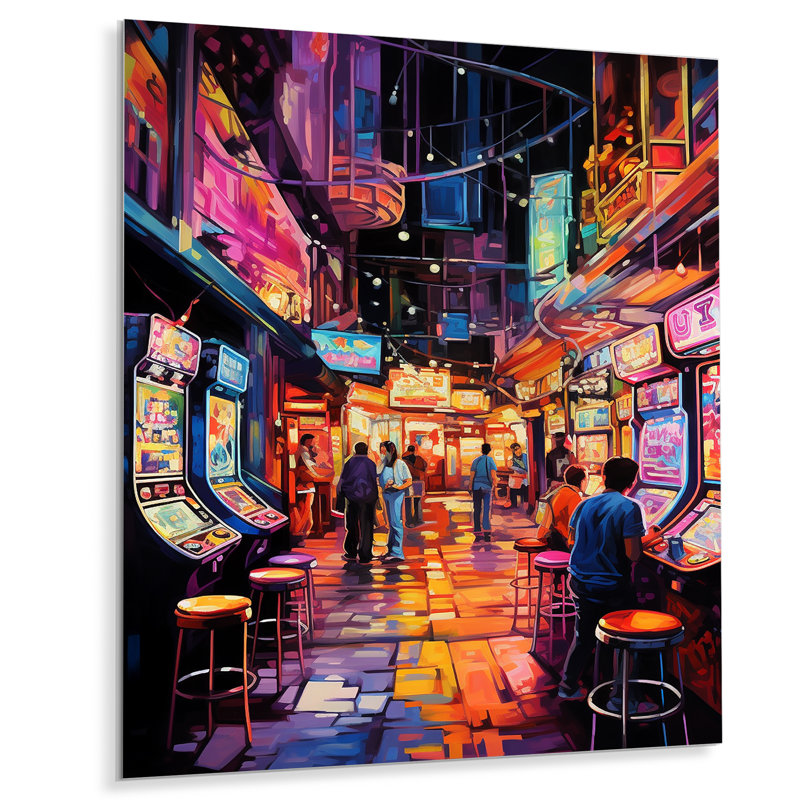 Arcade de jeu vidéo coloré - art mural en métal jeux vidéo, H 32 po x l 16 po x P 1 po