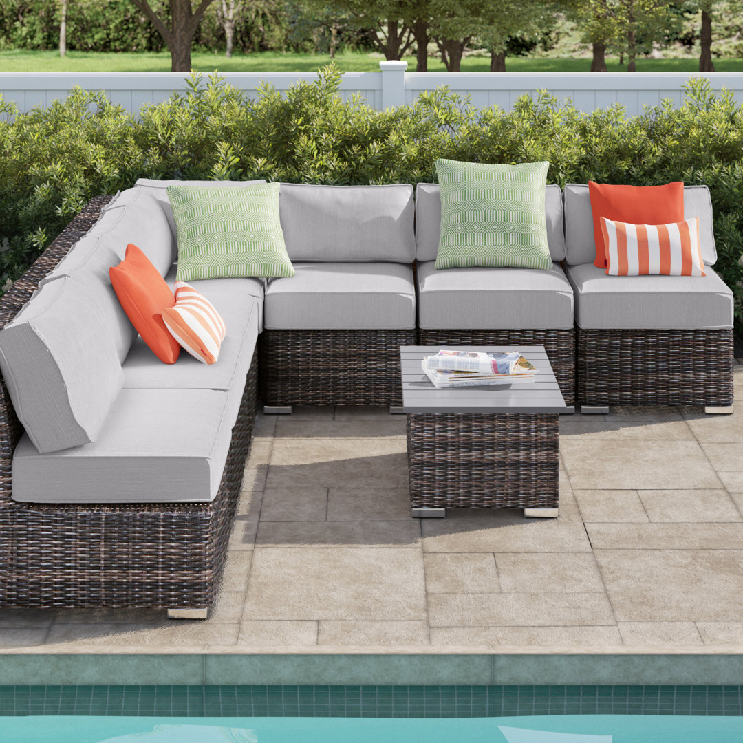 Dayse Fully Assembled 6 - Person Seating Group with Cushions |All-weather wicker sectional Sol 72 Outdoor™ Frame 