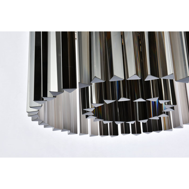 Lustre cylindrique unique à 6 lumières Yazmin, Abat-jour argenté (gris), Nickel poli