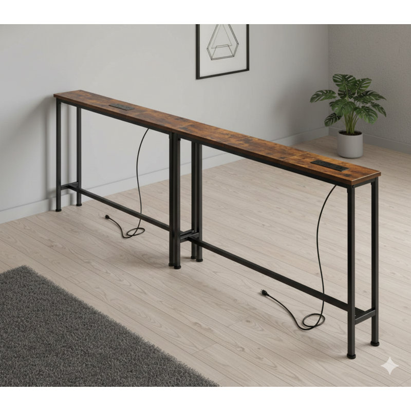 78.8-Inch Slim Console Table With Built-In Power Outlet And Charging Station, Functions As Sofa Table, Couch Back Table, Or Long Entryway Table, Designed For Living Room, In Rustic Brown Color