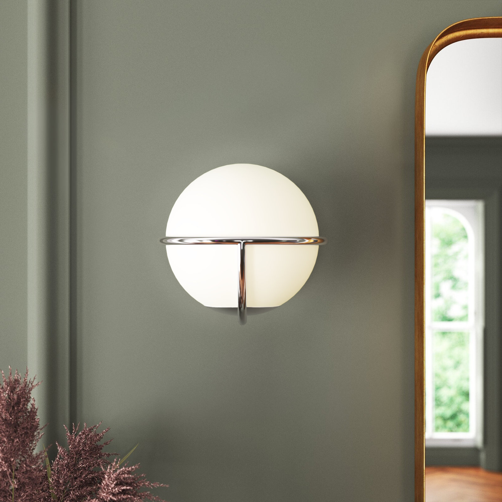 Adrika Single Light Glass Dimmable Armed Sconce, Polished Nickel