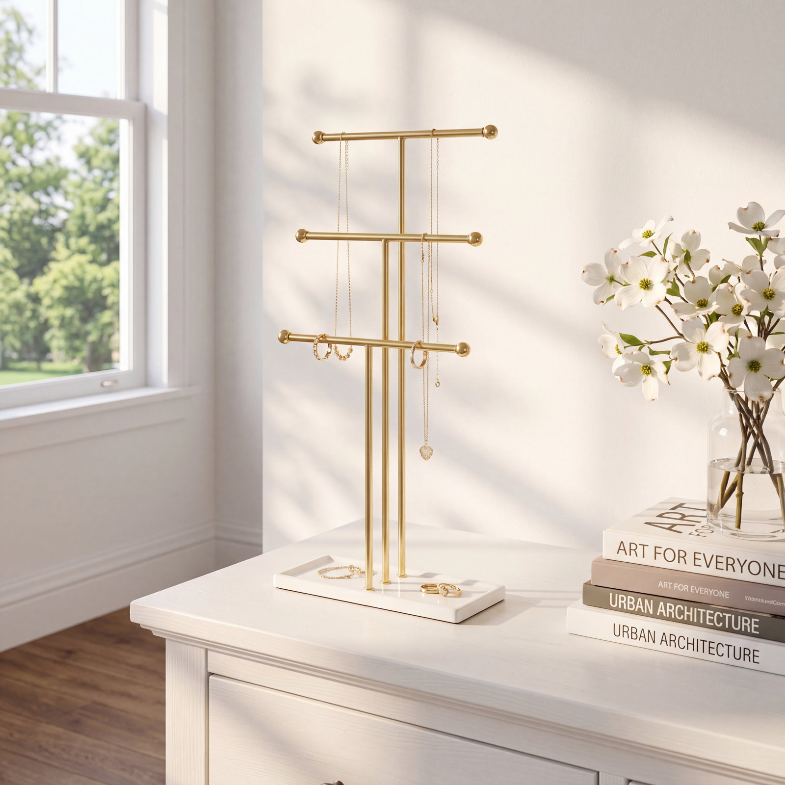 Jewelry Stand, White/Brass