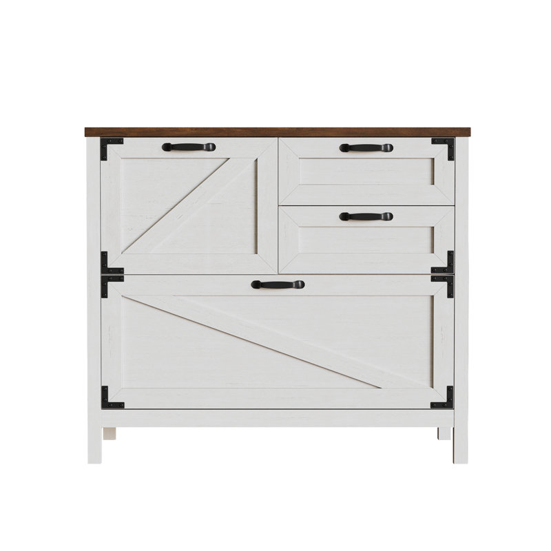 Lateral File Cabinet With 4 Drawers, White/Brown