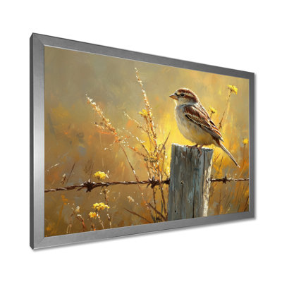«Old Sparrow Bird On A Fence Post I», reproduction d'art sur toile