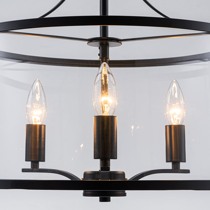 Luminaire suspendu cylindrique de style lanterne 3 lumières noir mat