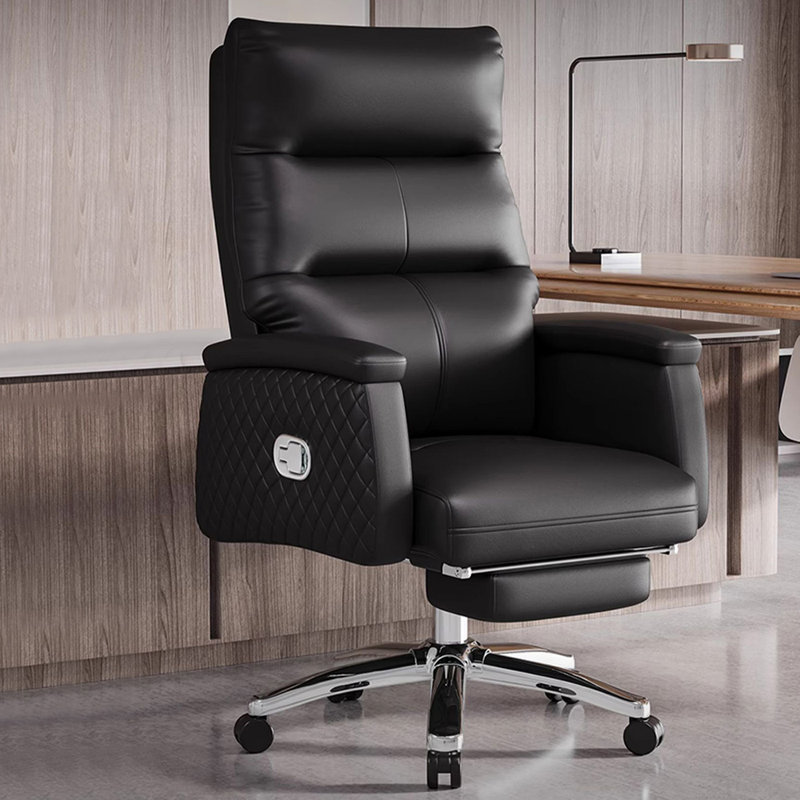 Chaise de bureau réglable en cuir véritable + similicuir + alliage d'aluminium, Noir, noir, noir, noir