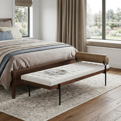 Banc de chambre 72 po en mélange de coton noir et ivoire