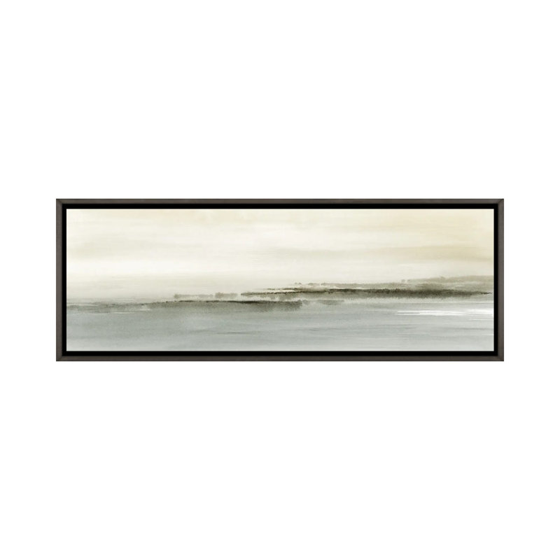 «Abstract Field Landscape Panoramic In Neutral Green», reproduction d'art encadrée, H 16 po x l 48 po, Gris