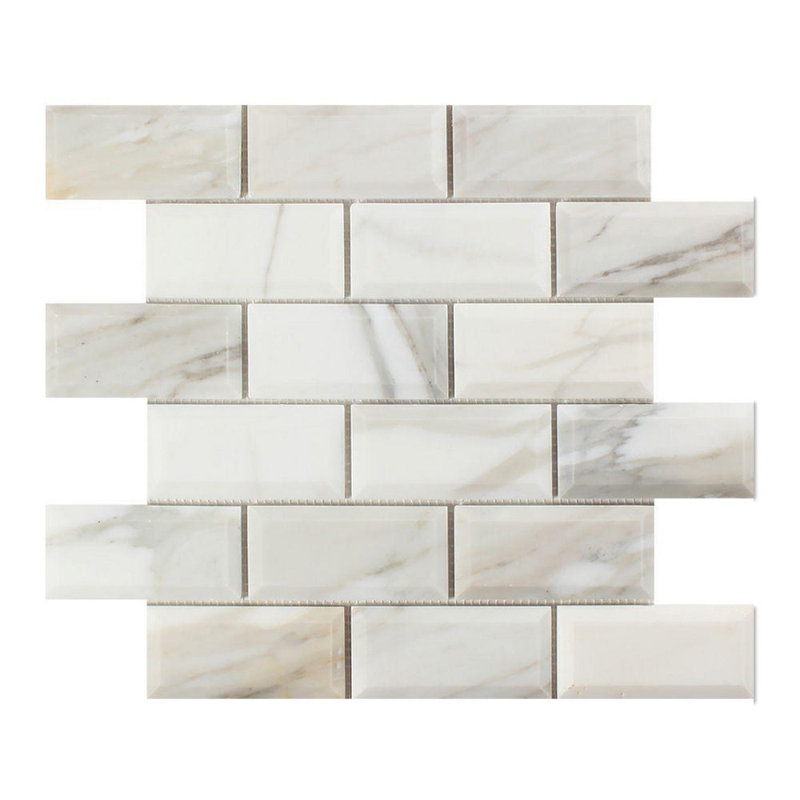 Calacatta Gold 2" X 4" Beveled Brick Marble Look Floor And Wall Mosaic