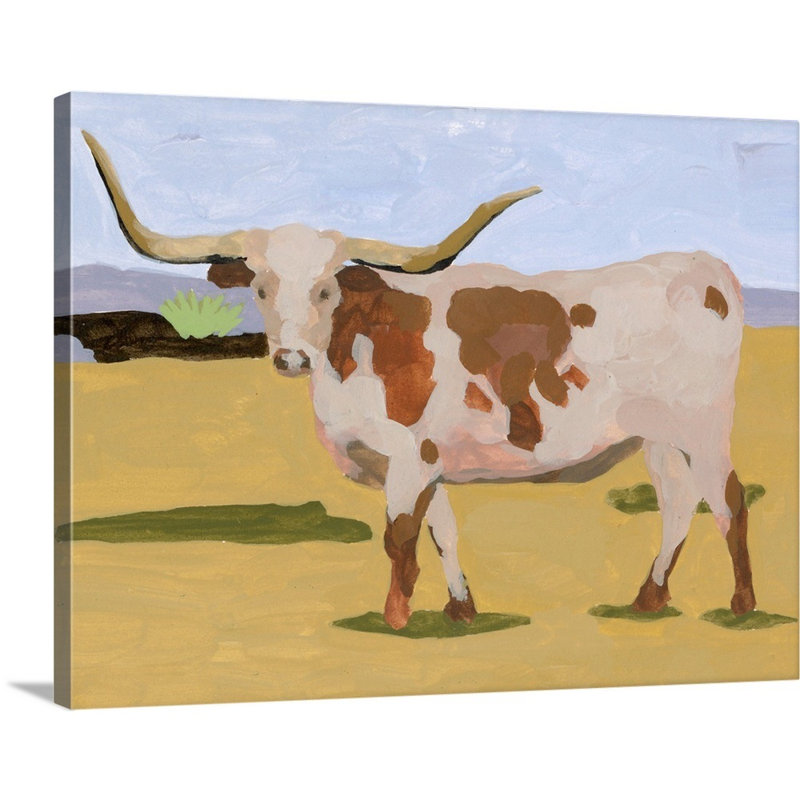 Bétail Longhorn I - reproduction d'art sur toile, H 18 po x l 24 po x P 1,25 po, Toile tendue