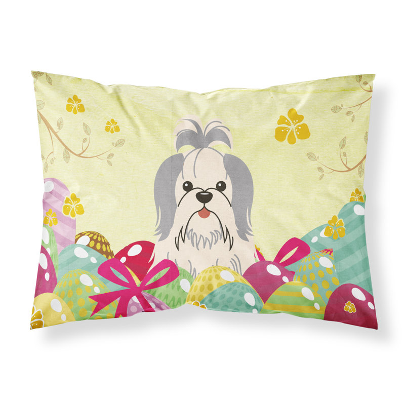 Taie d’oreiller œufs de pâques, Shih Tzu blanc argent