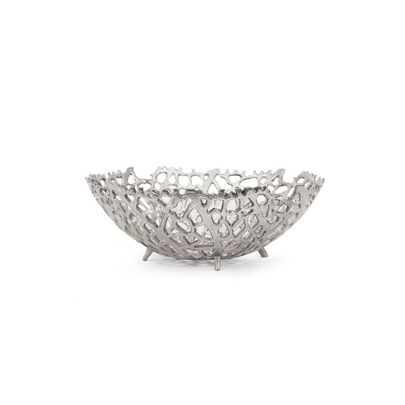 Bol décoratif en aluminium Meigo, H 7,87 po x l 18,9 po x P 18,9 po, Argent
