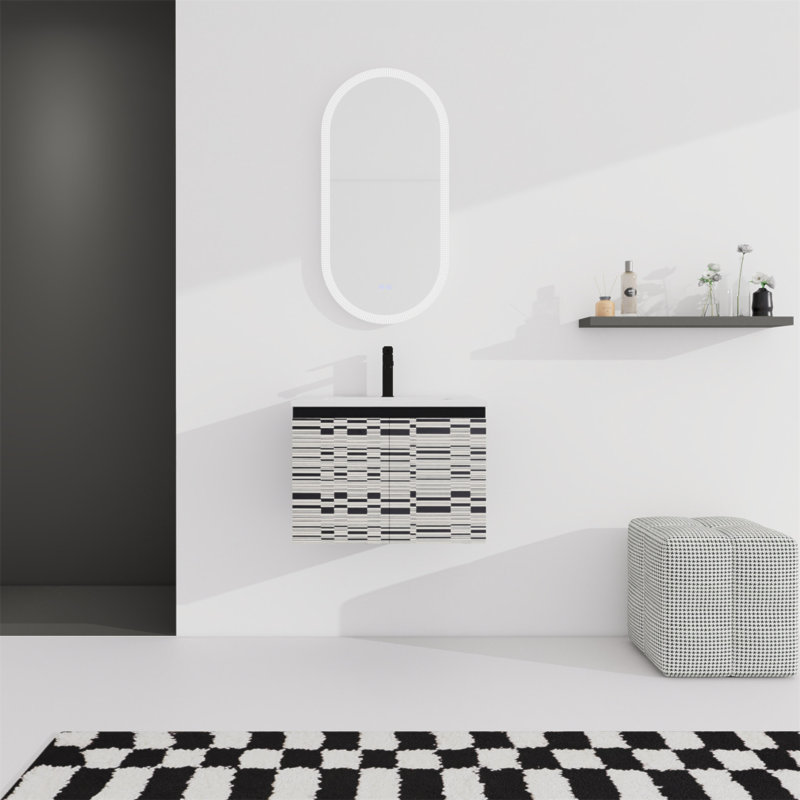Meuble-lavabo mural 24 po avec lavabo en céramique et armoire à fermeture en douceur, peu encombrant et élégant