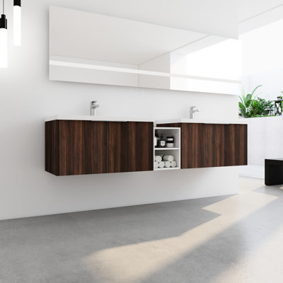 Modern Bathroom Cabinet 84 Inch With Sink, Soft Close Function And Storage Space Rust- Handle