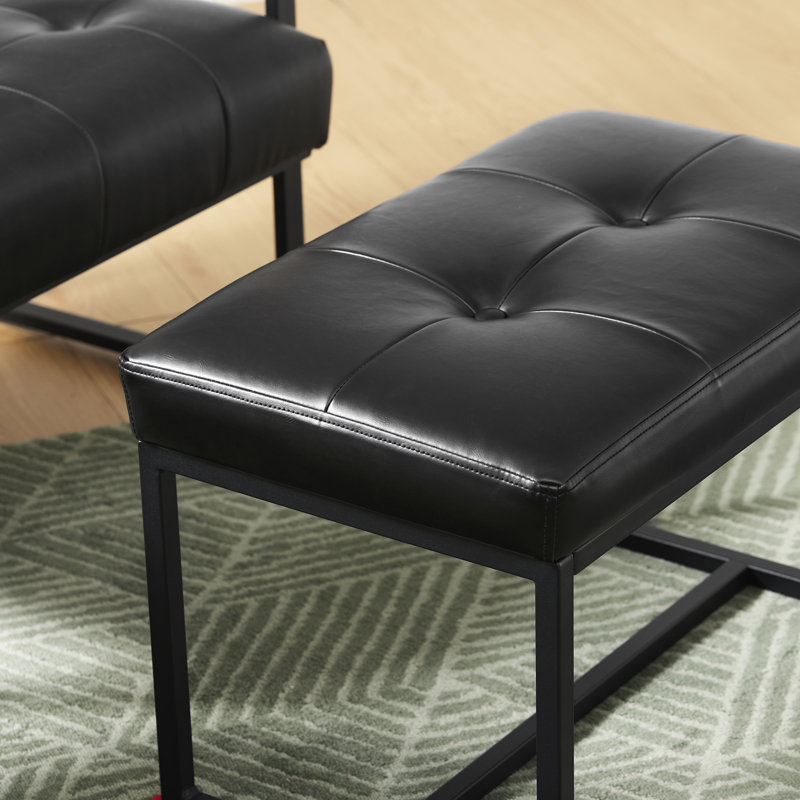 Buren Faux Leather Armchair with Ottoman, Black Faux Leather