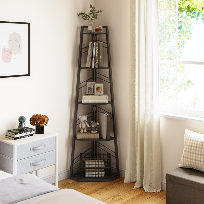 160 H × 35 W Corner Shelf Unit，Modern Ladder Shelving Unit, Black
