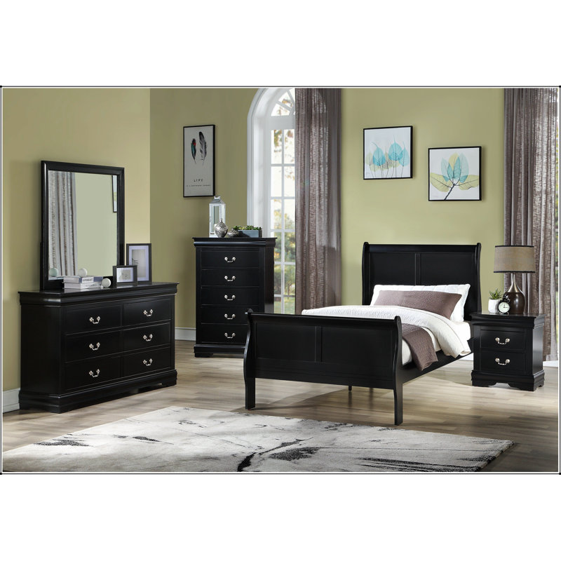 Armoire de rangement contemporaine élégante en bois massif avec 1 tiroir et 1 tiroir Louis Philip, Noir