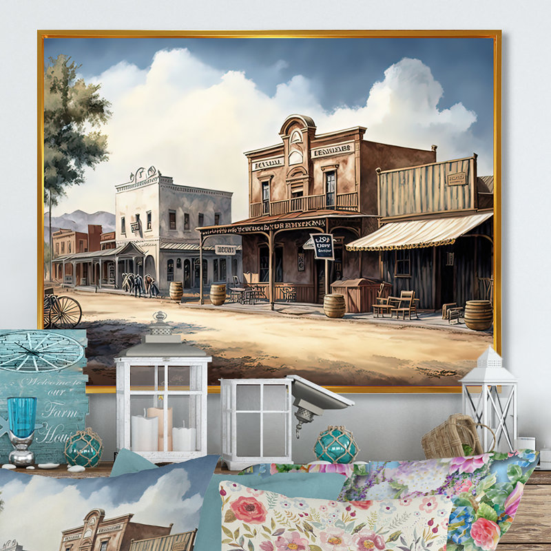 Arizona Wild West Town II - impression sur toile, H 12 po x l 20 po x P 1 po, Cadre flottant doré