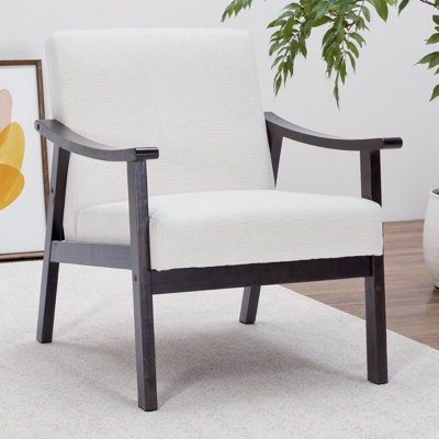Medieval Modern Armchair, High-Back Upholstered Accent Chair with Solid Wood Legs for Living Room or Bedroom