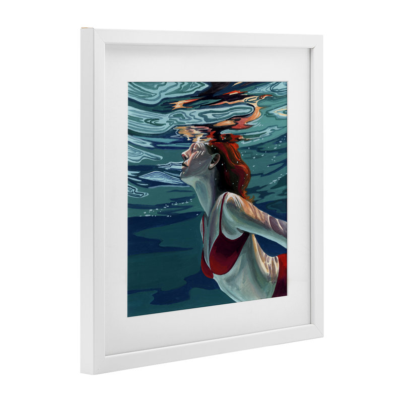 «Natation à la surface», reproduction encadrée sous verre, design par Kate Jarvik Birch, H 16 po x l 16 po, Cadre noir minuit