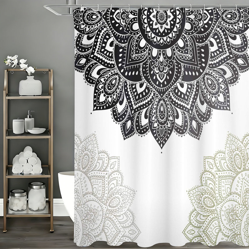 Rideaux de douche avec crochets inclus, Motif floral noir
