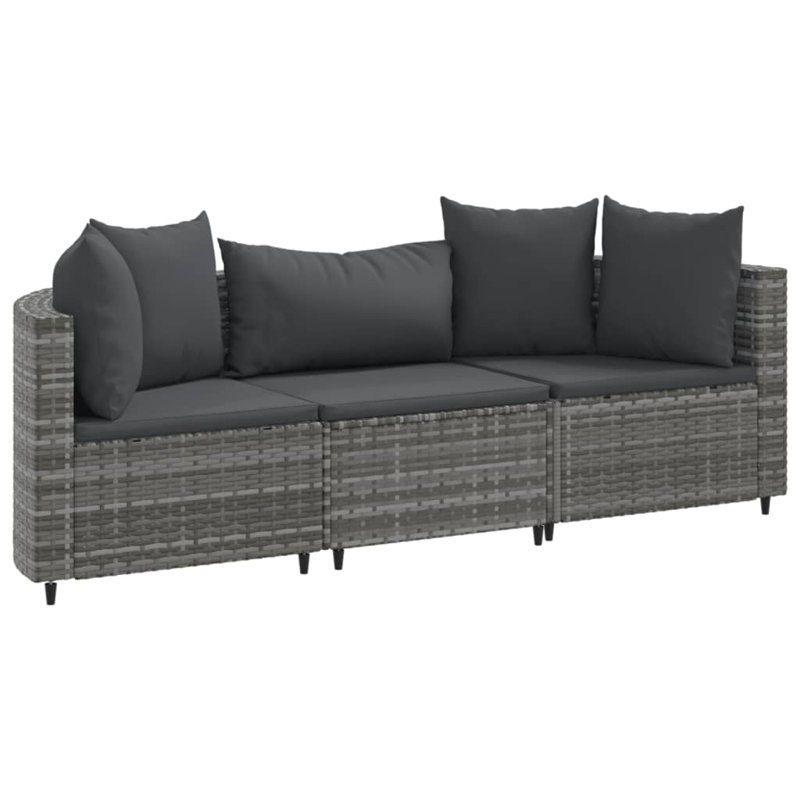 Ensemble de canapé de patio avec coussins 3 pièces Vidaxl, Gris, Gris anthracite