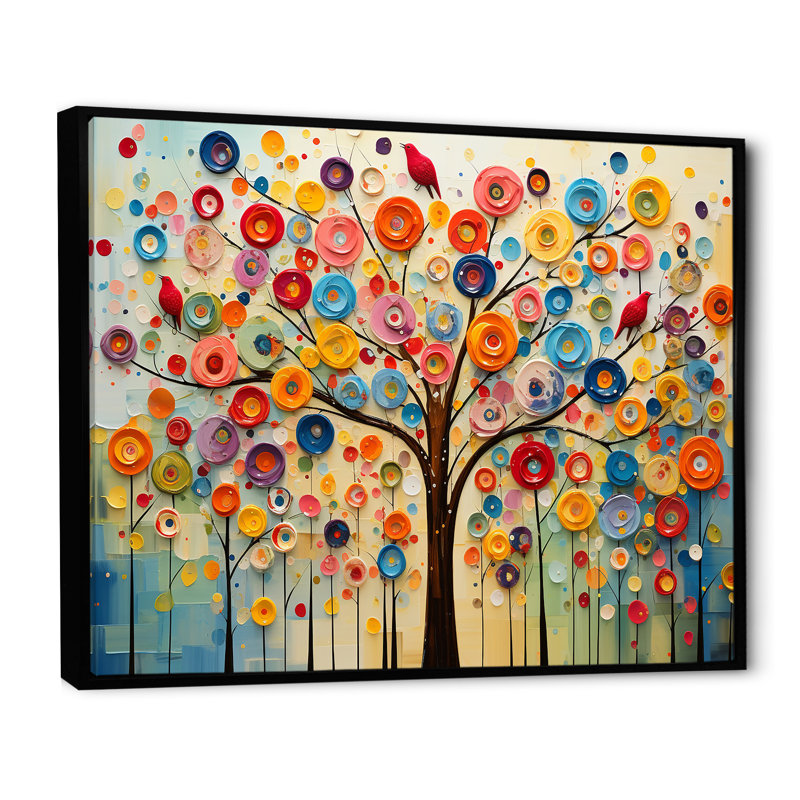 Arbre abstrait coloré 3 - Art mural africain, Cadre flottant noir, H 34 po x l 44 po x P 1,5 po