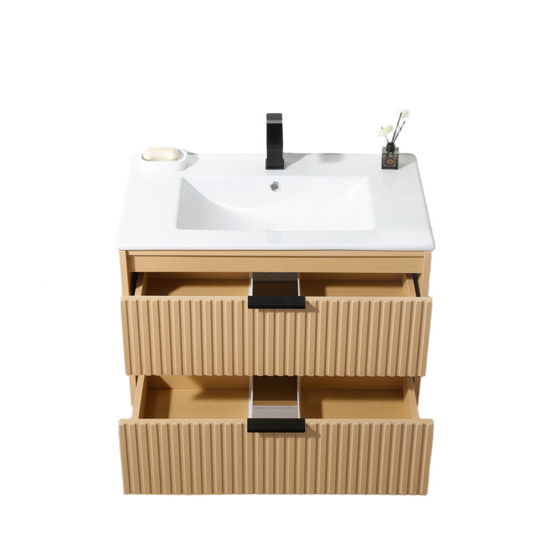 30'' Modern Wall-Mounted Single Bathroom Vanity Set, Natural