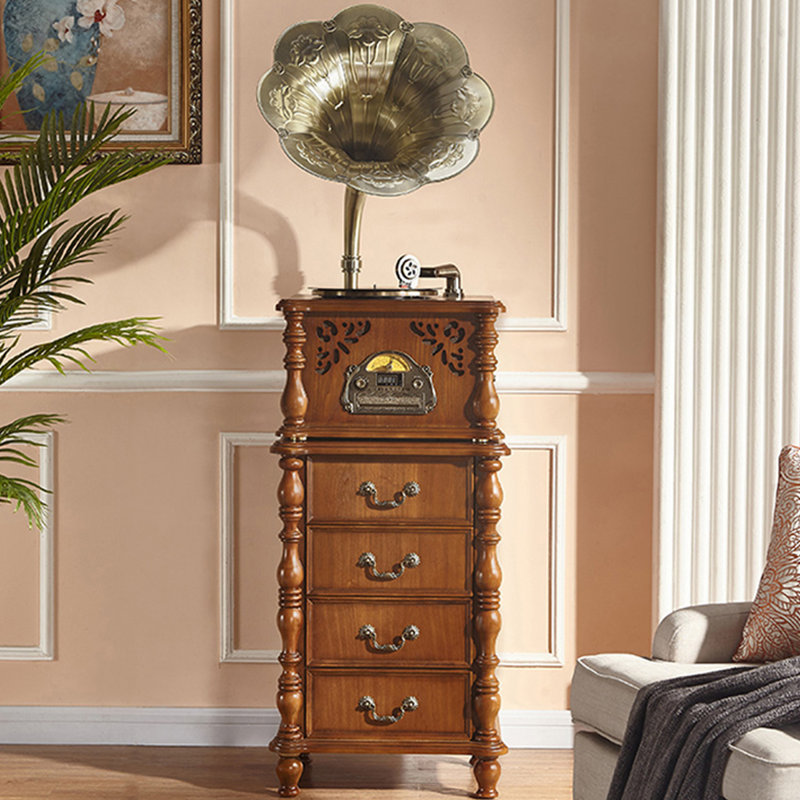 Tan+Gold Rectangular Solid Wood Media Players