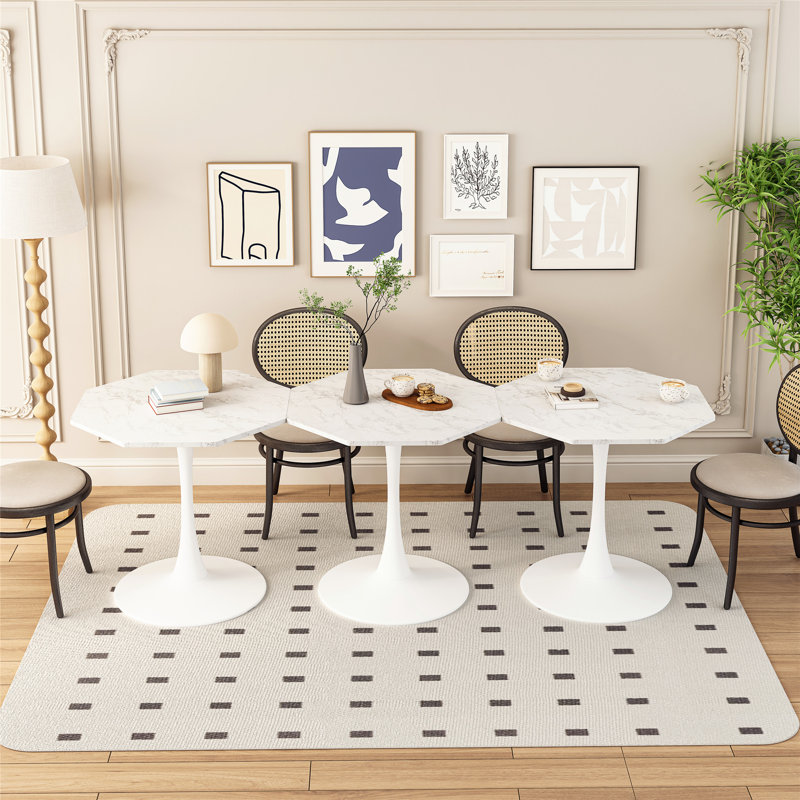 Modern Hexagonal Coffee Table with Sturdy Metal Base and MDF Top for Various Rooms, White Marble