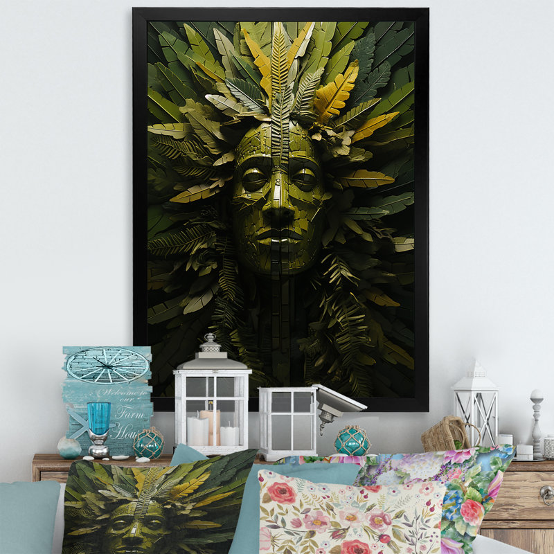 Masque de forêt tribal moderne I - impression, H 40 po x l 30 po x P 1,5 po, Cadre simple noir