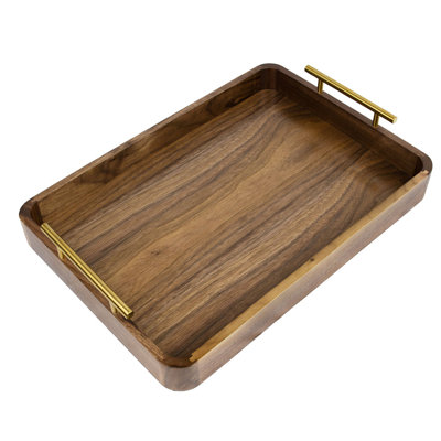 Croney Multi Purpose Walnut Wood Serving Tray with Gold Handles (Large)