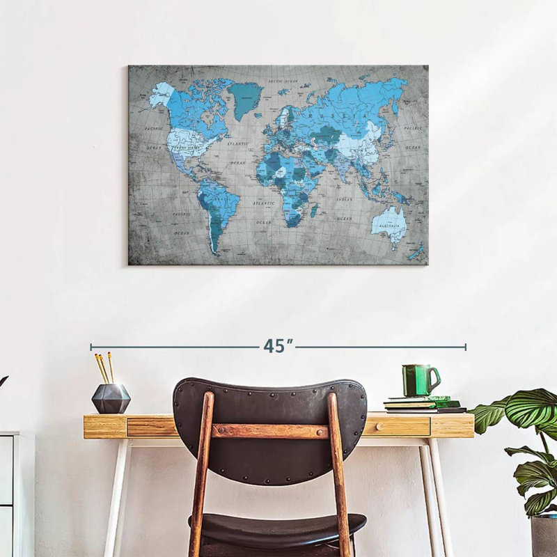 Géographie, carte du monde II, H 24 po x l 36 po