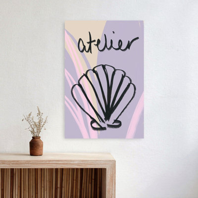 Pastel Seashell Drawing Abstract Minimalist Modern Lavender Coastal Wall Art Print by Talitha McQueen - Print