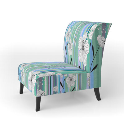 Fauteuil de chambre d'appoint rembourré à motif floral à rayures vertes et bleues