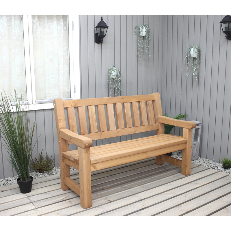 Kathrina Solid Wood Pine Outdoor Bench, 96cm H x 144cm W x 69.5cm D