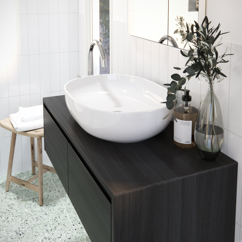 Ceramic Oval Vessel Bathroom Sink, White